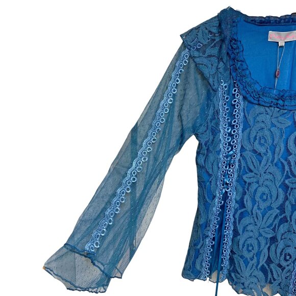 Pretty Angel Calypso Blue Mesh Lace Ruffles‎ Steampunk Tunic - Picture 3 of 9